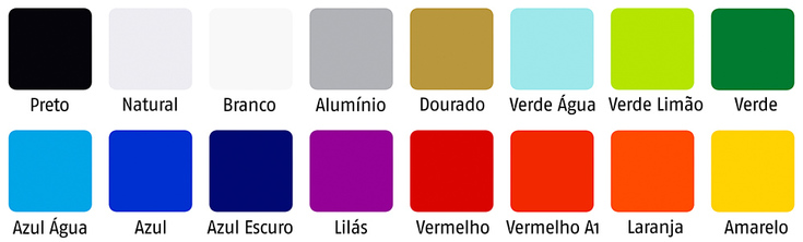 Cores disponíveis para nossa linha de produtos